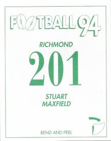 1994 Select AFL Stickers #201 Stuart Maxfield Back